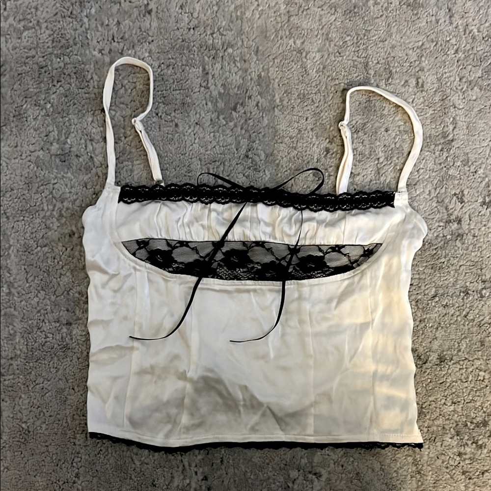 White and Black Lace Camisole Top